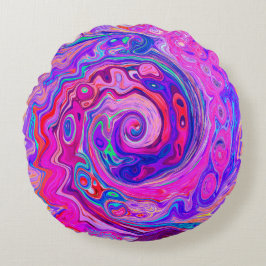 Retro Lila und Orange Abstrakt Groovy Swirl Rundes Kissen