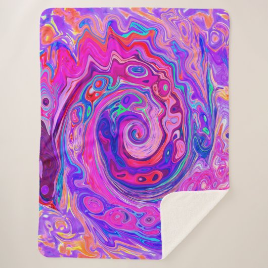 Retro Lila und Orange Abstrakt Groovy Swirl Sherpadecke (Vorderseite)