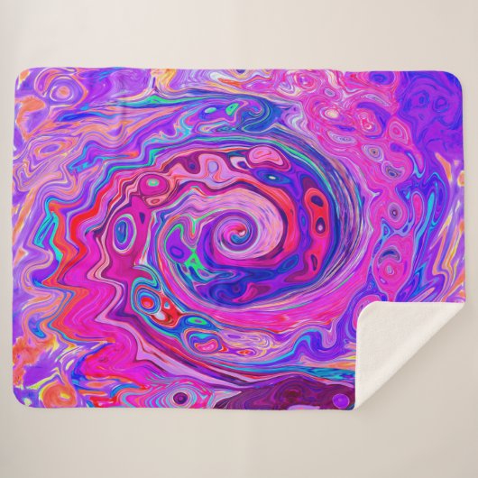 Retro Lila und Orange Abstrakt Groovy Swirl Sherpadecke (Vorderseite (Horizontal))