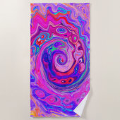 Retro Lila und Orange Abstrakt Groovy Swirl Strandtuch (Vorderseite)