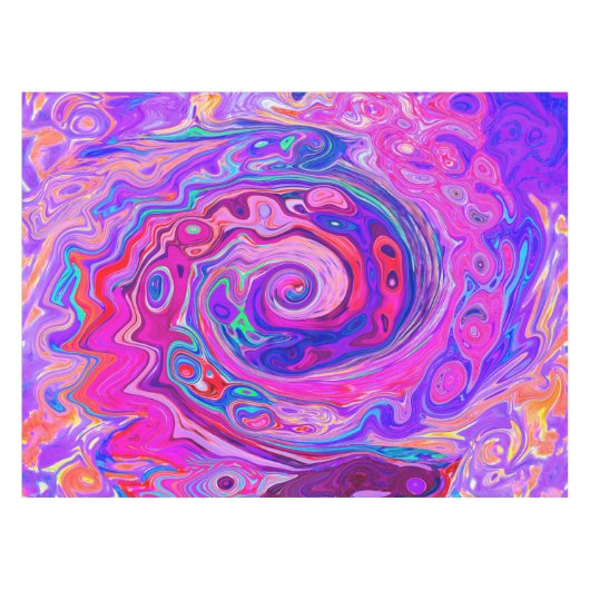 Retro Lila und Orange Abstrakt Groovy Swirl Tischdecke (Vorderseite (Horizontal))