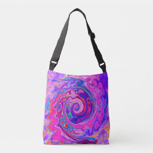 Retro Lila und Orange Abstrakt Groovy Swirl Tragetaschen Mit Langen Trägern