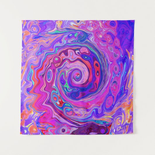 Retro Lila und Orange Abstrakt Groovy Swirl Wandteppich (Vorderseite)