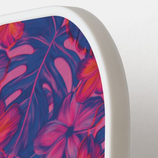 Retro Lila und rosa Florals Pickleball Schläger (Linke Seite)