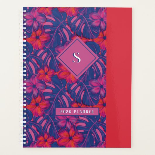 Retro Lila und rosa Florals Planer (Vorderseite)