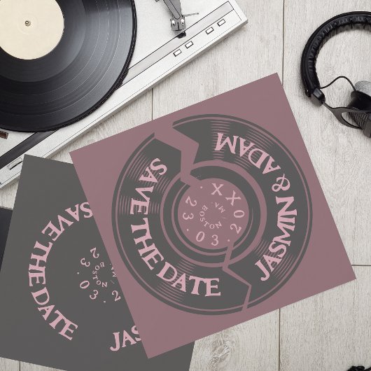 Retro Lila Vinyl Record Groovy Wedding Save The Date