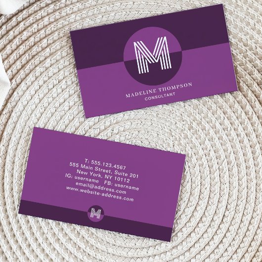 Retro Lila Violet Geometric Modern Monogram Visitenkarte