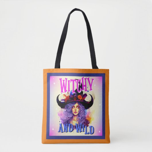 Retro Lila Witchy _ Halloween Tasche (Vorderseite)