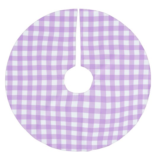 Retro Lilac Gingham Karierte Karo geprüft Polyester Weihnachtsbaumdecke (Vorderseite)