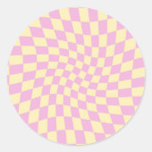 Retro Lilac Peach PInk Karo Warped Checkerboard Runder Aufkleber (Vorderseite)