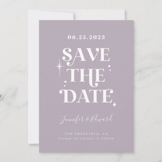 Retro Lilac Save the Date Card (Vorderseite)