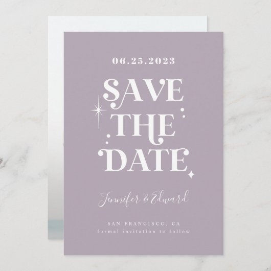 Retro Lilac Save the Date Card (Vorne/Hinten)