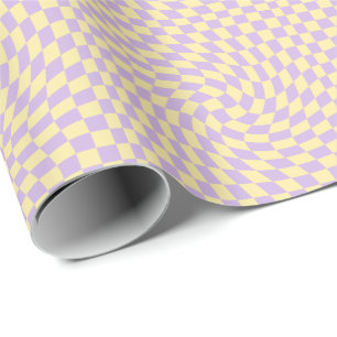 Retro Lilac Yellow Paston Warped Checkerboard Geschenkpapier
