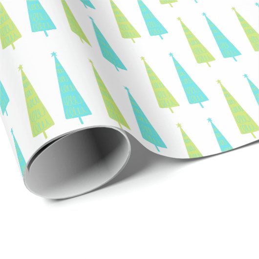 Retro Lime Green und Aquamarin Blue Christmas Tree Geschenkpapier (Rolleneckpunkt)