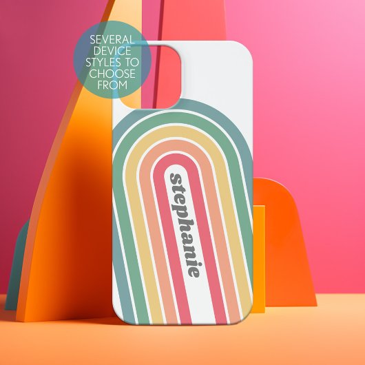 Retro Line Arch Pastel Rainbow Colors Name iPhone 15 Hülle