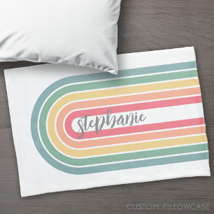 Retro Line Arch Pastel Rainbow Colors Name Kissenbezug