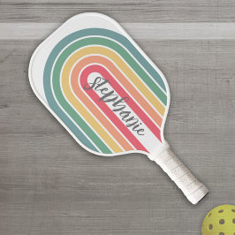 Retro Line Arch Pastel Rainbow Colors Name Pickleball Schläger