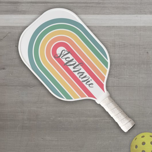 Retro Line Arch Pastel Rainbow Colors Name Pickleball Schläger