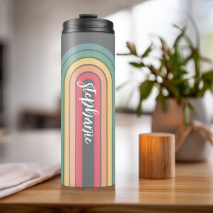 Retro Line Arch Pastel Rainbow Colors Name Thermosbecher