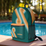 Retro Line Art Sunset Southwest Colors Circle Bedruckter Rucksack<br><div class="desc">Ein bohemianisches gebogenes Design mit gestreiften Mustern und kreisförmigen Formen in aquamarinen,  orangen und ziegelroten Sonnenuntergangsfarben. Ein kühnes,  aber minimales Design mit einem optionalen Bereich zum Hinzufügen von Text.</div>