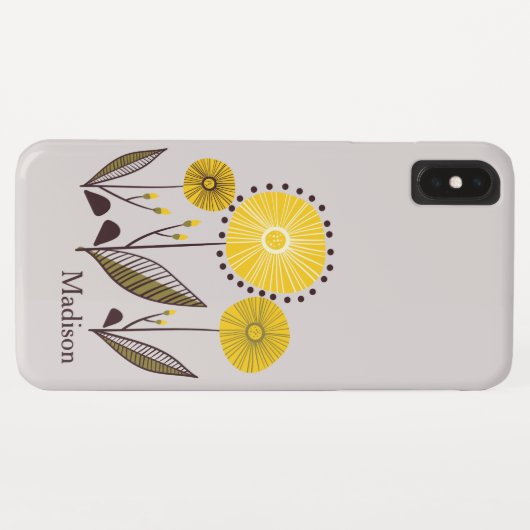 Retro Line Art Yellow Floral Personalisiert Name Case-Mate iPhone Hülle (Rückseite (Horizontal))