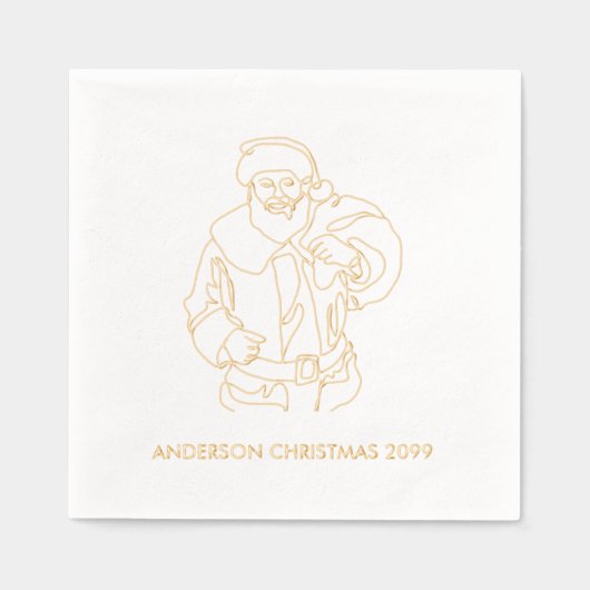Retro Line Gezeichnet Santa Personalisiert Gold Na Servietten Mit Folie (Vorderseite)