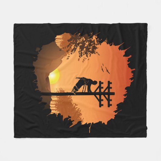 Retro Lineman Sunset Pater Electric Cable Lineman Fleecedecke (Vorderseite (Horizontal))