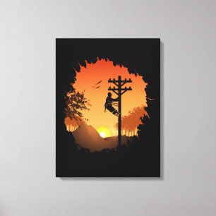 Retro Lineman Sunset Pater Electric Cable Lineman Leinwanddruck