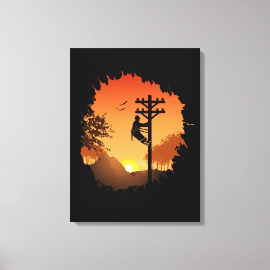Retro Lineman Sunset Pater Electric Cable Lineman Leinwanddruck (Vorderseite)