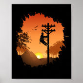 Retro Lineman Sunset Pater Electric Cable Lineman Poster (Vorne)