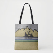 Retro Linen Texture Nature Mountain Scene Deer Tasche (Vorderseite)