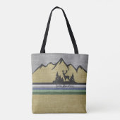 Retro Linen Texture Nature Mountain Scene Deer Tasche (Rückseite)