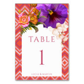 Retro Lines Floral Fuchsia Monogram Wedding Tischnummer (Vorderseite)