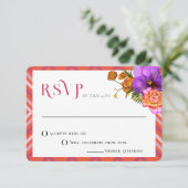 Retro Lines Floral Magenta Fuchsia Wedding RSVP Einladung (Stehend Vorderseite)