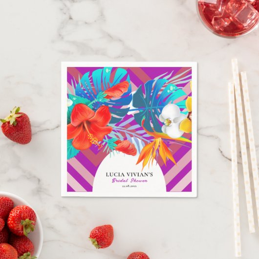 Retro Lines Floral Summer Tropical Brautparty Serviette (Beispiel)