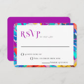 Retro Lines Fuchsia Summer Tropical Wedding RSVP Einladung (Vorne/Hinten)