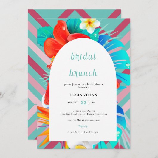 Retro Lines Tropical Magenta Fuchsia Brautparty Einladung (Vorne/Hinten)