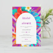 Retro Lines Tropical Magenta Fuchsia Brautparty Einladung (Stehend Vorderseite)