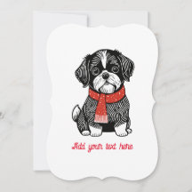Retro-Linolschnitt-Shih-Tzu-Weihnachtskarte