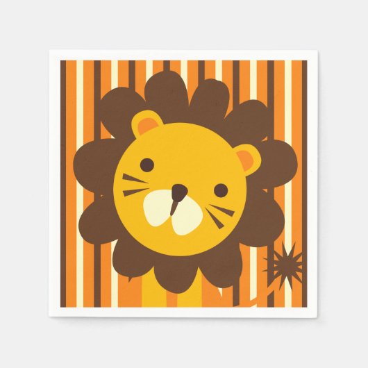 Retro Lion on Stripes Paper Napkins Serviette (Vorderseite)