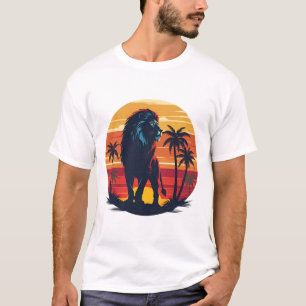 Retro Lion Sunset T - Shirt Vintag Wildlife Graphi