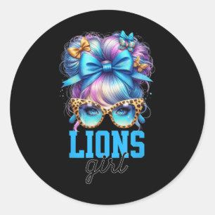 Retro Lions Girl Messy Bun Sports Fan Team Matchin Runder Aufkleber