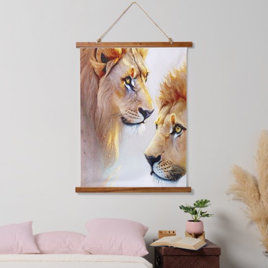 Retro Lions Kunst, Dichtung und Musik Wandteppich Mit Holzrahmen (Schlafzimmer)