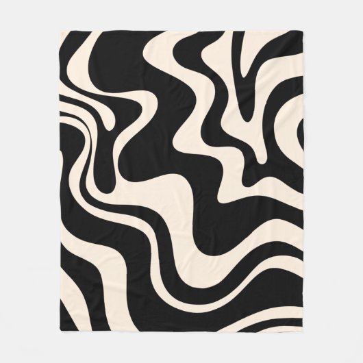 Retro Liquid Swirl Abstract Pattern Black Cream Fleecedecke (Vorderseite)
