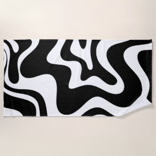 Retro Liquid Swirl Abstract Pattern Black & White Strandtuch
