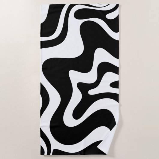 Retro Liquid Swirl Abstract Pattern Black & White Strandtuch (Vorderseite)