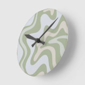 Retro Liquid Swirl Abstract Pattern in Sage Green Runde Wanduhr (Winkel)