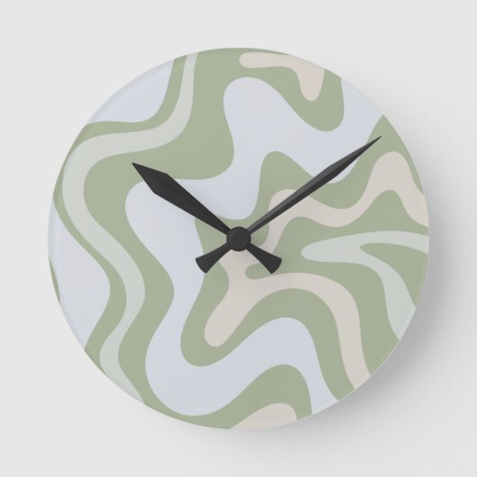 Retro Liquid Swirl Abstract Pattern in Sage Green Runde Wanduhr (Vorderseite)