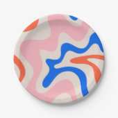 Retro Liquid Swirl Abstrakt rosa Orange Blue Pappteller (Vorderseite)