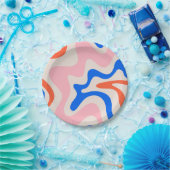 Retro Liquid Swirl Abstrakt rosa Orange Blue Pappteller (Party)